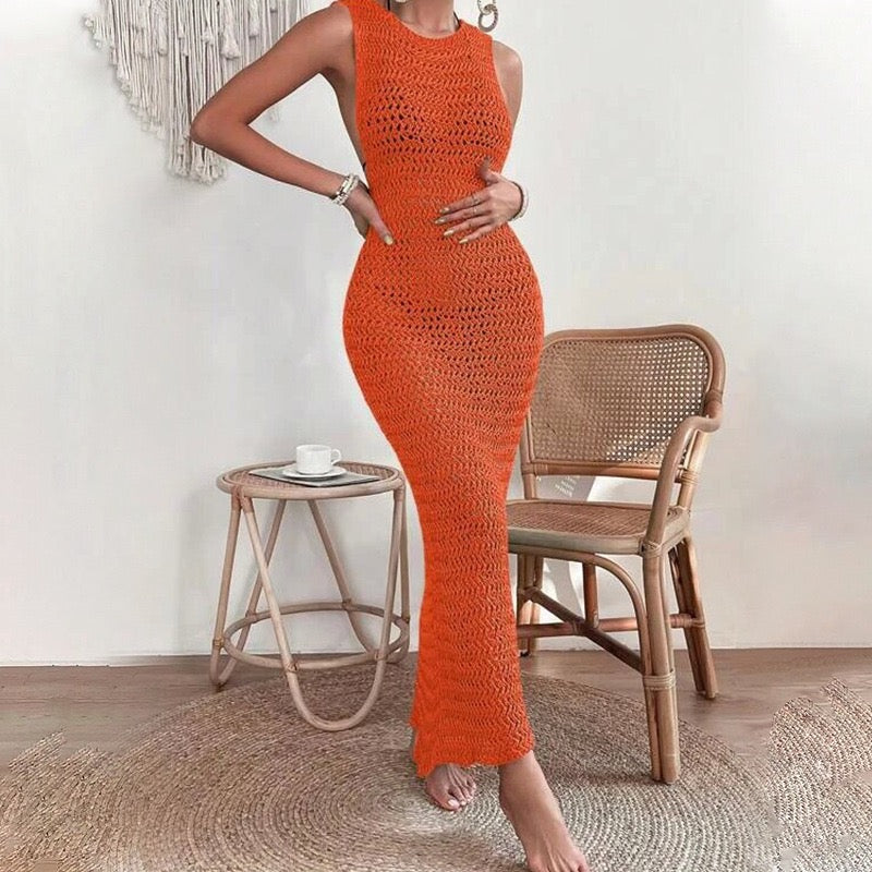 High Neck Crochet Cover Up Dress