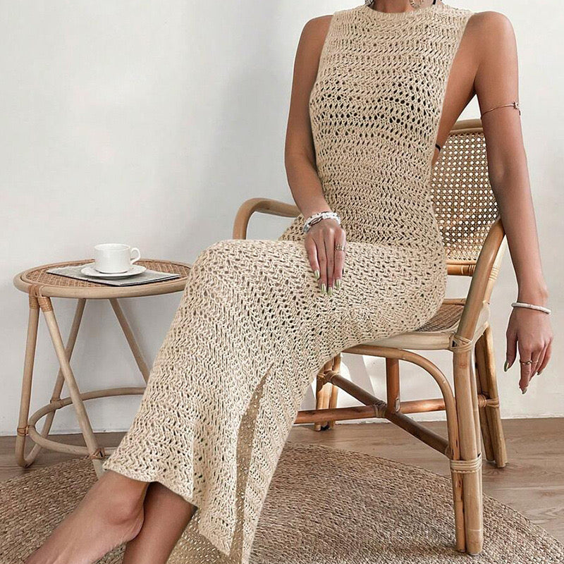 High Neck Crochet Cover Up Dress