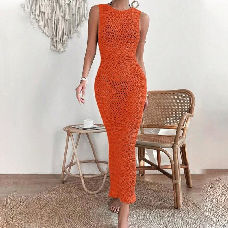 High Neck Crochet Cover Up Dress