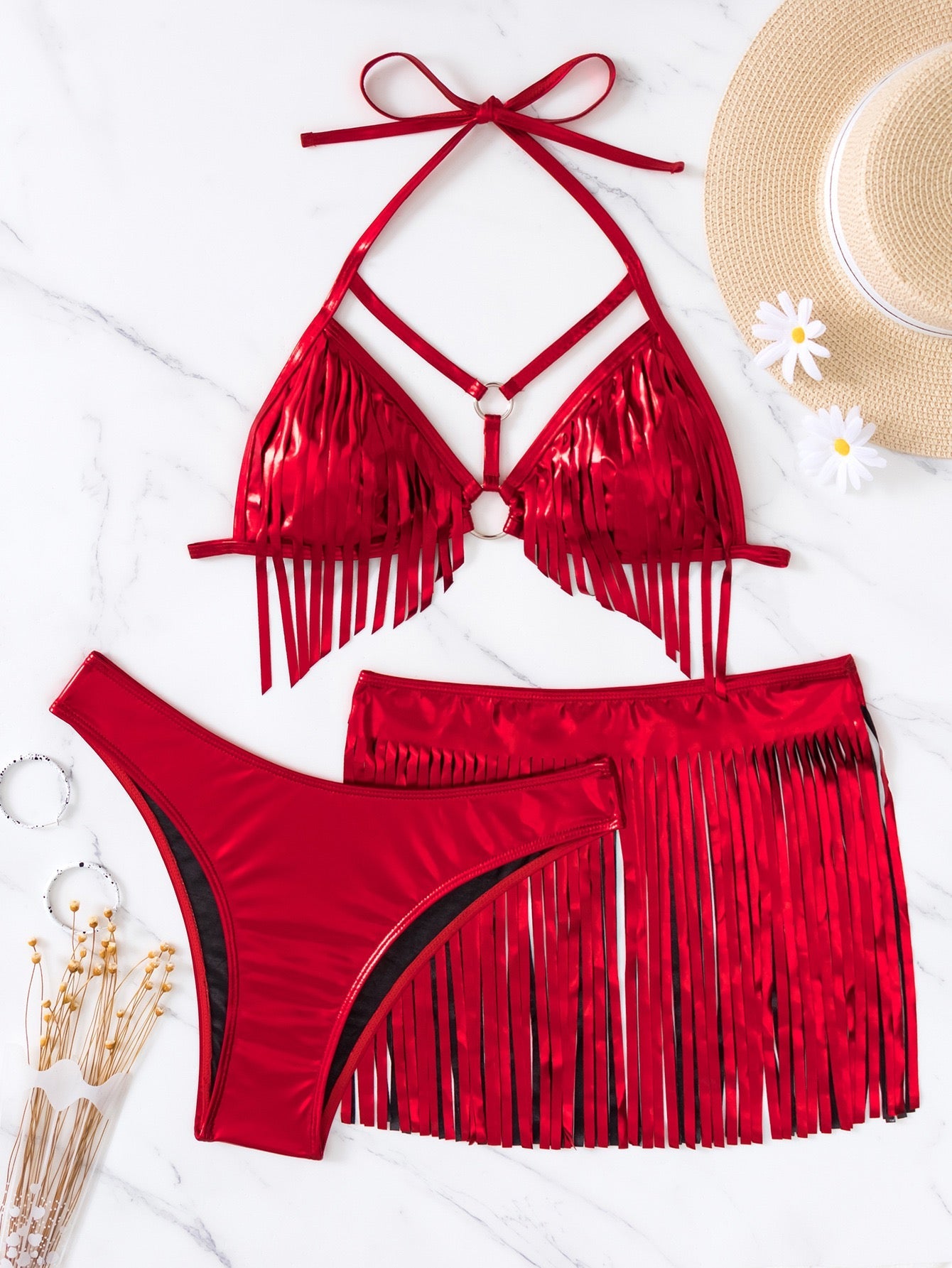 Fluorescent Tassel Bikini Set