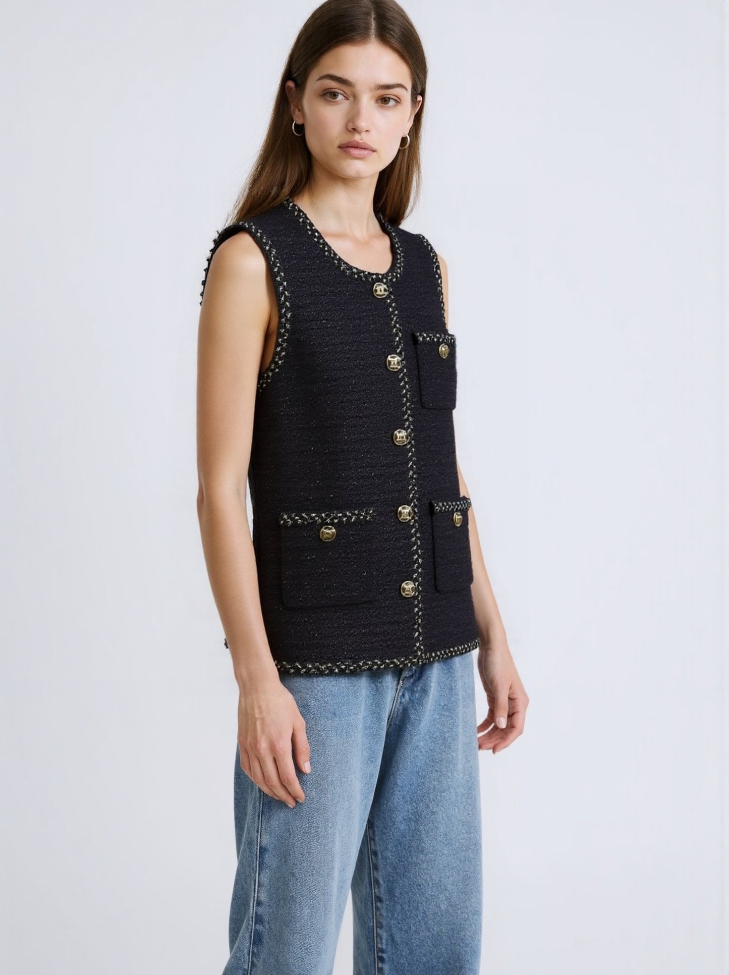 Black & Gold Tweed Gilet