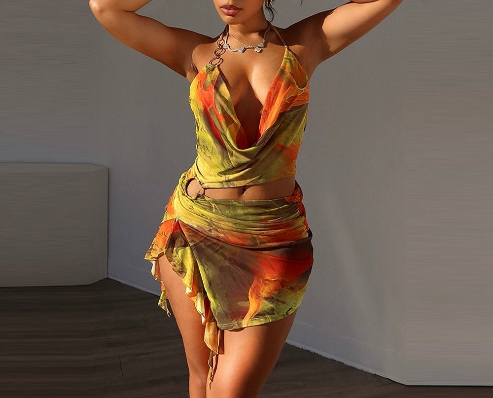Multicoloured Marble Print Dress