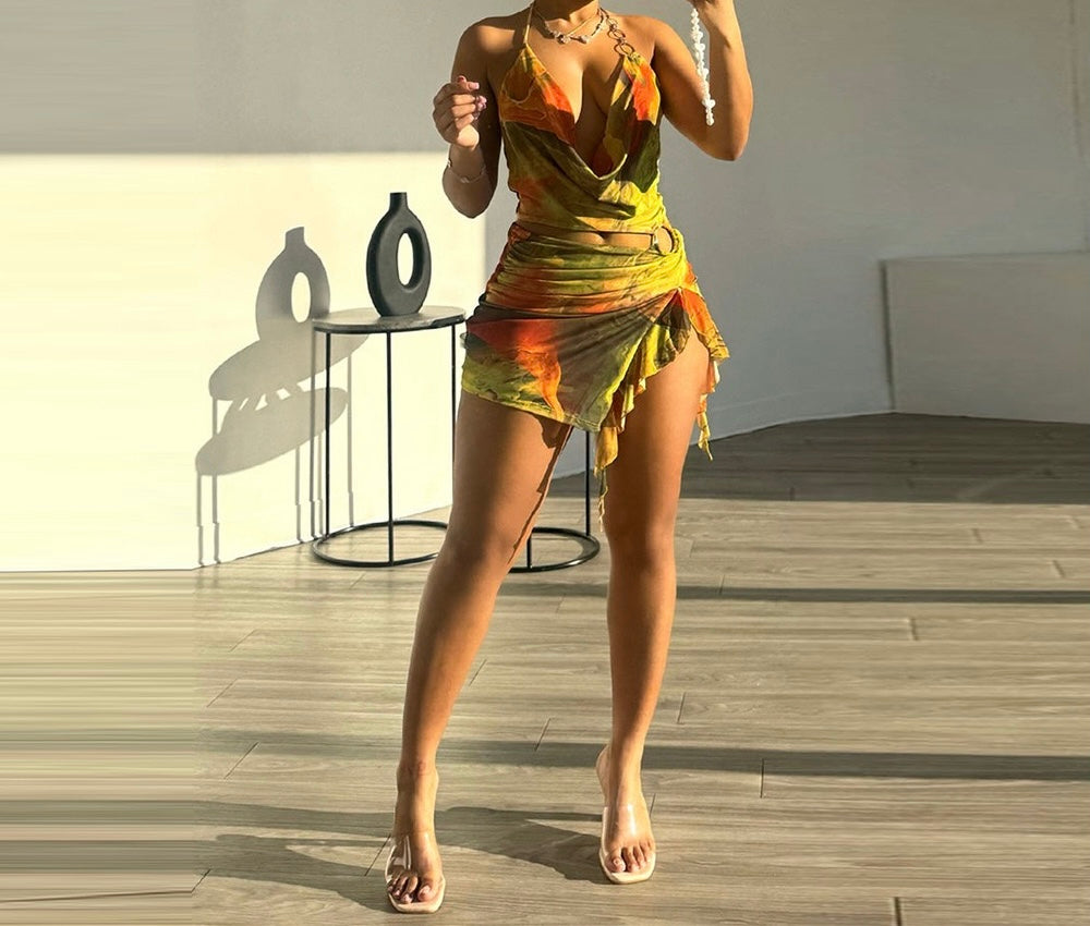 Multicoloured Marble Print Dress