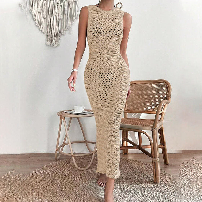High Neck Crochet Cover Up Dress