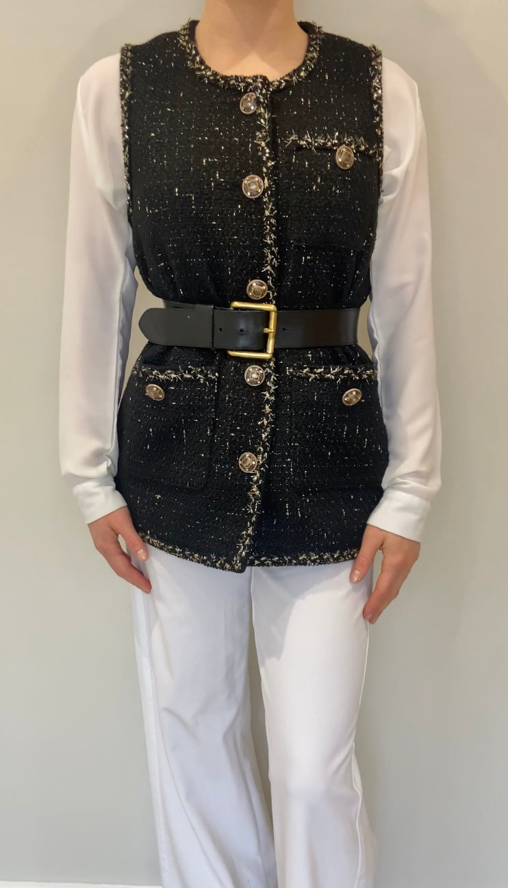 Black & Gold Tweed Gilet
