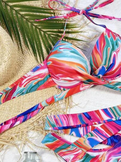 Wave Print Bikini Set
