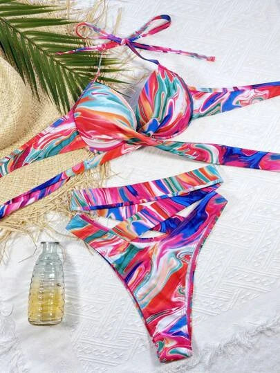 Wave Print Bikini Set